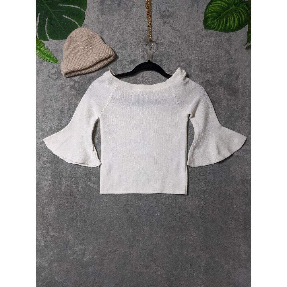 🍑AIR SPACE Women Sweater Knit Pullover Stretch Fall Winter Solid White XS(0-2)